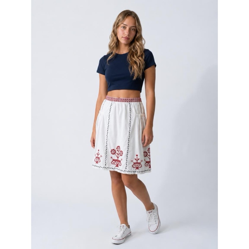 Lithe Anthropologie A line skirt Corduroy Cross Stitch Cottagecore Sz 8 milkmaid